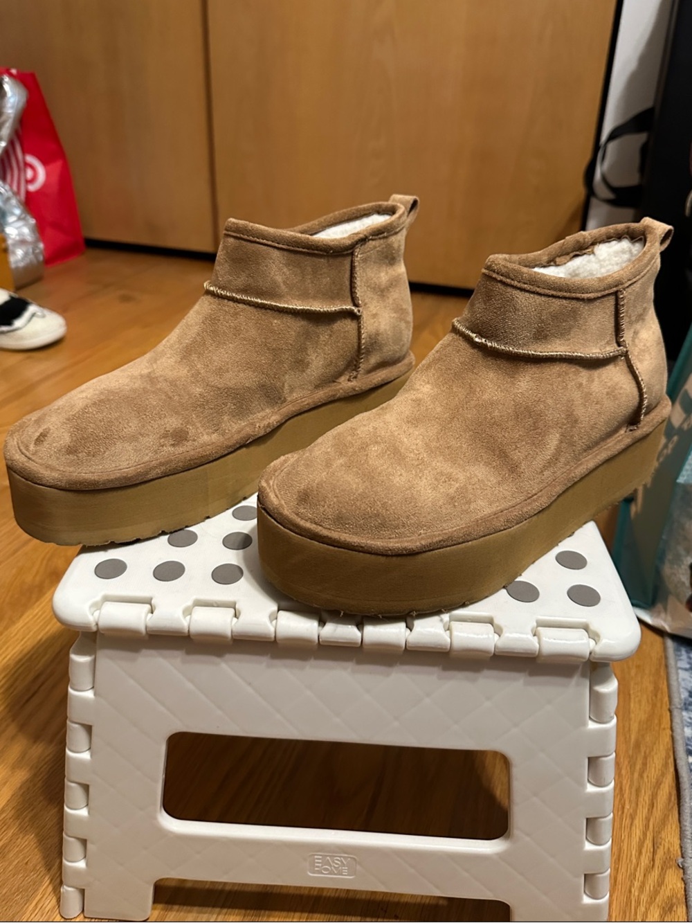 Women's Suede Platform Ankle Booties in Light Brown